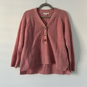 Madewell Lyle Rib Henley Wool V Neck Button Loose Fit Sweater Merle Pink S